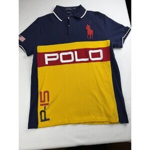 Polo Ralph Lauren Polo Shirt Mens 'M' Colorblock Custom Slim USA Flag Big Pony